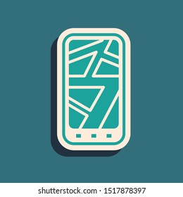 Green Infographic of city map navigation icon isolated on blue background. Mobile App Interface concept design. Geolacation concept. Long shadow style. Vector Illustration