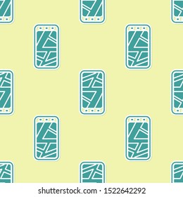Green Infographic of city map navigation icon isolated seamless pattern on yellow background. Mobile App Interface concept design. Geolacation concept.  Vector Illustration
