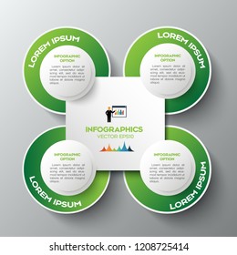 green Infographic design with 4 options circles on the grey background. Can be used for workflow layout, diagram, graph, chart, diagram, web design.