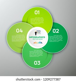 Green Infographic design with 4 options circles on the grey background. Can be used for workflow layout, diagram, graph, chart, diagram, web design.