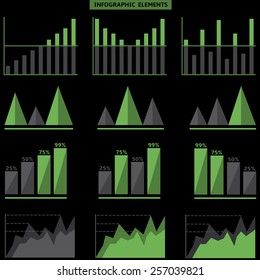 Green Infographic elements on the black background. Vector illustration.