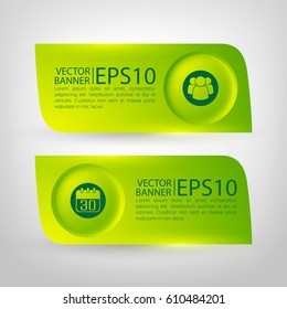 Green infographic horizontal banners with text round buttons and business icons on gray background isolated vector illustration