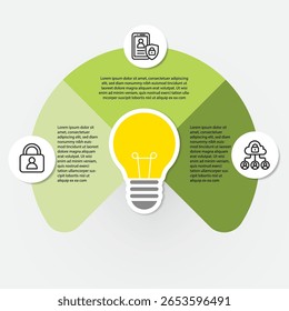 Green Infographic with Light Bulb and 3 Section Security Icons for Business Concept
