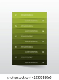 Plantilla de infografía verde con 10 pasos, opciones, partes o procesos.
