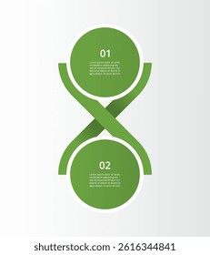 Green infographic template with 2 steps, options, parts or processes. Presentation of teamwork or business processes.