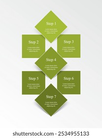 Green infographic template with 7 steps, options, parts or processes.