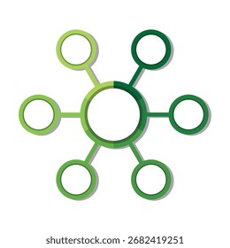 Green infographic template with six circular options. Diagram, flowchart, and data visualization presentation	