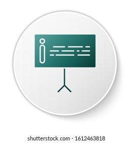 Green Information icon isolated on white background. White circle button. Vector Illustration