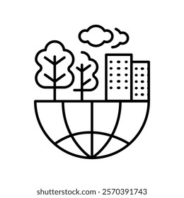 Green infrastructure black line icon. Vector isolated element. Editable stroke.