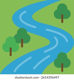 Green Infrastructure Icon: A meandering river surrounded by trees