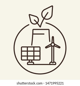 Green infrastructure line icon. Solar panel, windmill, power plant. Energy source concept. Can be used for topics like ecology, city, environment