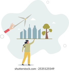 Green infrastructure planning with sustainable resources..flat design with people.