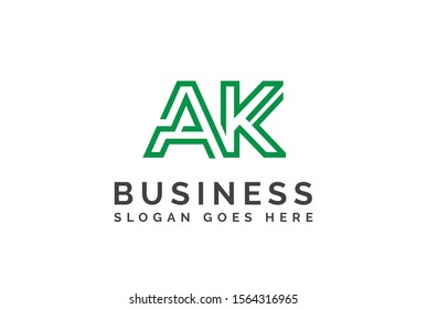Green initial letter AK logo vector template