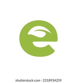 Green Initial Letter e with Leaf Logo Design Vector