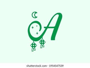 Verde Una carta inicial en el diseño temático ramadán