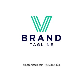 Green Initial Letter V Logo Ribbon Paper Flat Vector Logo Design
