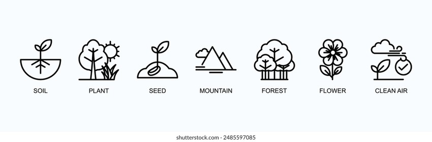 Green Initiative Banner Web Icon Vector Illustration Concept With Soil, Plant, Seed, Mountain, Forest, Flower, Clean Air