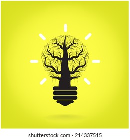 Green And Initiative Concept. Tree Of Green Idea Shoot Grow In A Light Bulb . Vector Illustration