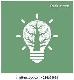 Green and initiative concept. Tree of green idea shoot grow in a light bulb . Vector illustration