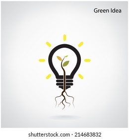 Green and initiative concept. Tree of green idea shoot grow in a light bulb. Vector illustration