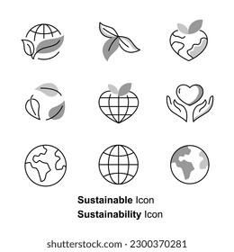 Iniciativas ecológicas,
Sostenibilidad ambiental,
Energía renovable,
Reducción de residuos,
Reciclaje y repunte,
Conservación y preservación,
Materiales sostenibles,
Iconos de línea vectorial de eficiencia energética.