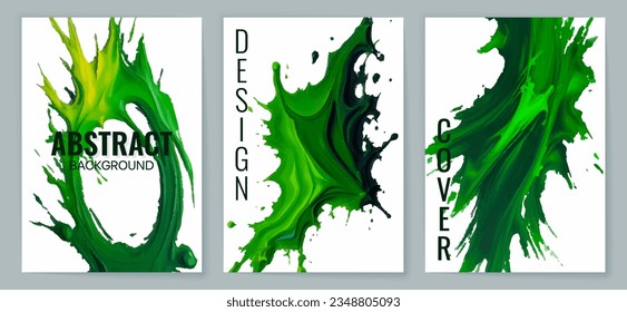 Green ink brush stroke background. Set of banners.