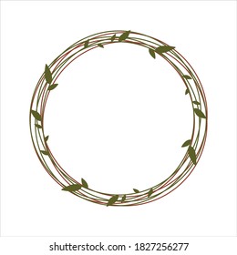 Green ink brush stroke isolated on white background. Vector frame for your design with green leaf and red lines.