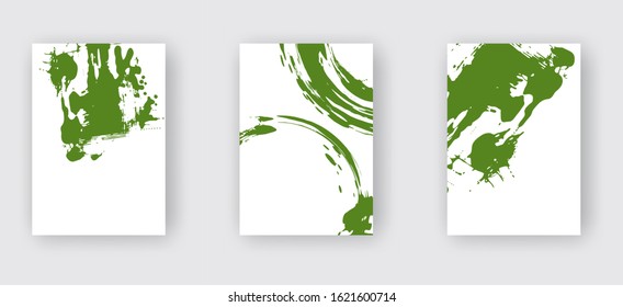 Green ink brush stroke on white background. Japanese style. Vector illustration of grunge wave stains.Vector brushes illustration.