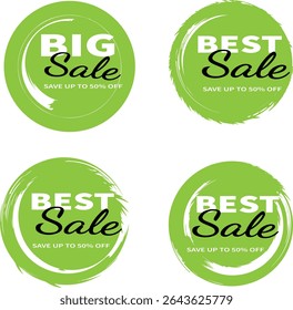 Configuração de design de quadro de círculo do pincel de tinta verde. Conjunto de design de quadro circular com pincel de tinta preta. Elementos de design gráfico desenhados à mão Grunge para caixas de texto de informação, anúncios, ofertas, grande venda, EPS