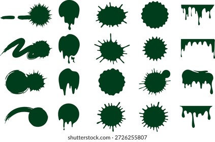 Ilustração de Manchas de Tinta Verde e Formas de Gotejamento