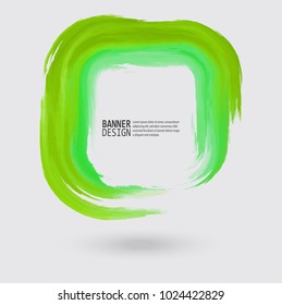 Green ink square stroke on white background. Watercolor element. Vector illustration of grunge geometric stains.