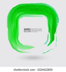 Green ink square stroke on white background. Watercolor element. Vector illustration of grunge geometric stains.