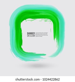 Green ink square stroke on white background. Watercolor element. Vector illustration of grunge geometric stains.