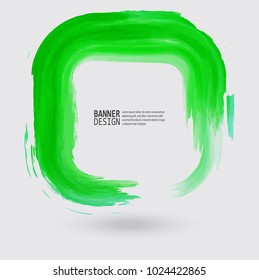 Green ink square stroke on white background. Watercolor element. Vector illustration of grunge geometric stains.