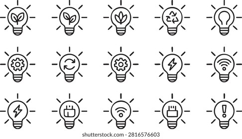 Green Innovation and Technology Light Bulb Vector Symbol Set