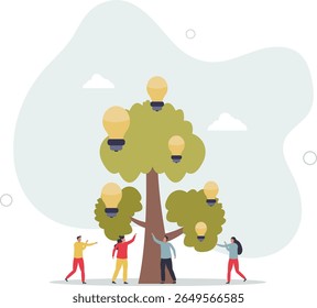Green innovations in business as tree with creative ideas.Environmental company brainstorm. character life .