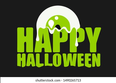 Green  inscription Halloween and eyes of monster. Greeting card. Vector illustration