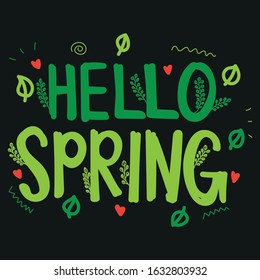 green inscription hello spring. spring illustration. spring greeting