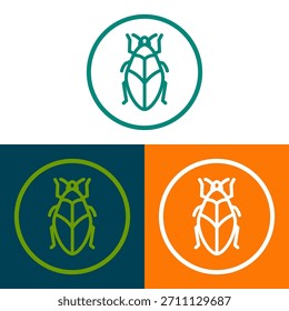 Um ícone de inseto verde, definido dentro de um círculo, é apresentado. A ilustração vetorial apresenta linhas limpas e um estilo minimalista. O design usa esquemas de cores complementares contra fundos escuros e claros. Esta arte é adequada para uso em vários projetos de design para fins comerciais e editoriais.