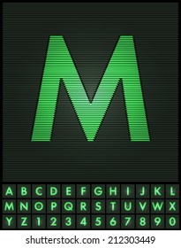 Green interlaced letters and numbers font set - letter M