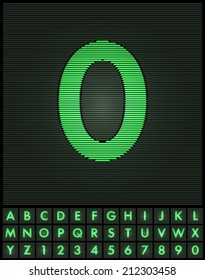 Green interlaced letters and numbers font set - number 0