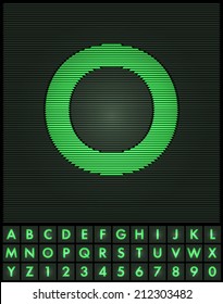 Green interlaced letters and numbers font set - letter O