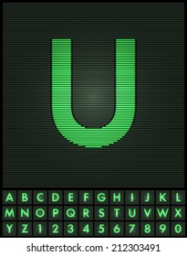 Green interlaced letters and numbers font set - letter U