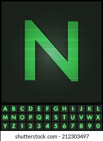 Green interlaced letters and numbers font set - letter N