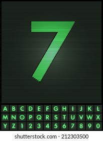 Green interlaced letters and numbers font set - number 7
