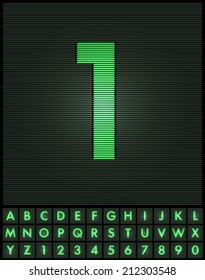 Green interlaced letters and numbers font set - number 1