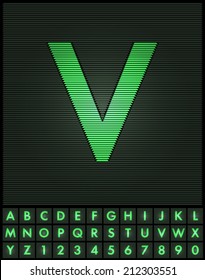 Green interlaced letters and numbers font set - letter V