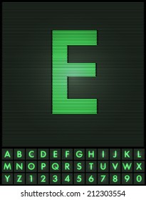 Green interlaced letters and numbers font set - E