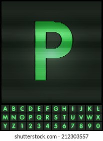 Green interlaced letters and numbers font set - letter P