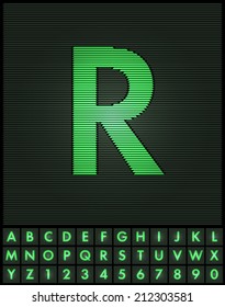 Green interlaced letters and numbers font set - letter R